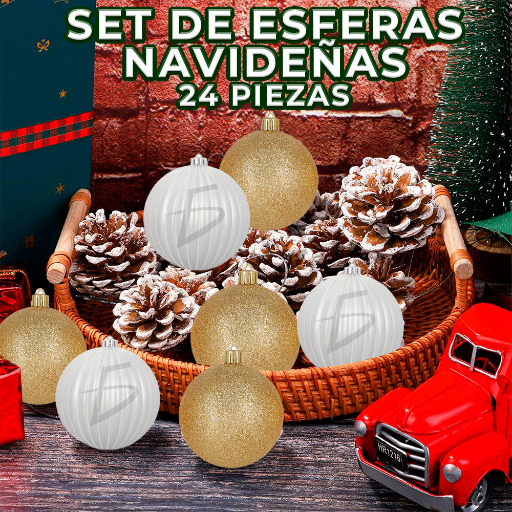Conjunto de 24 Mini Adornos de Bola de Navidad - Elegancia Dorada y Plateada