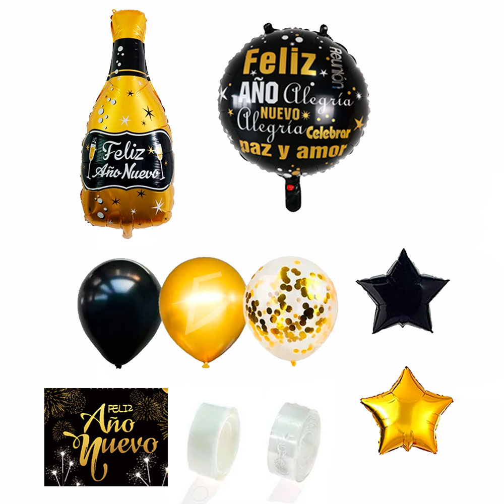 Kit de Globos para Año Nuevo - Botella de Champán y Estrella - Image 7