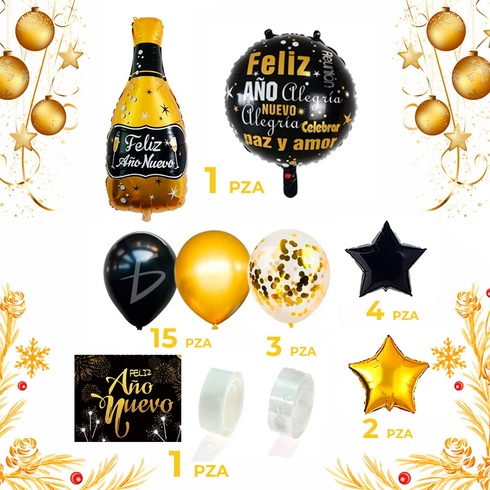 Kit de Globos para Año Nuevo - Botella de Champán y Estrella - Image 2