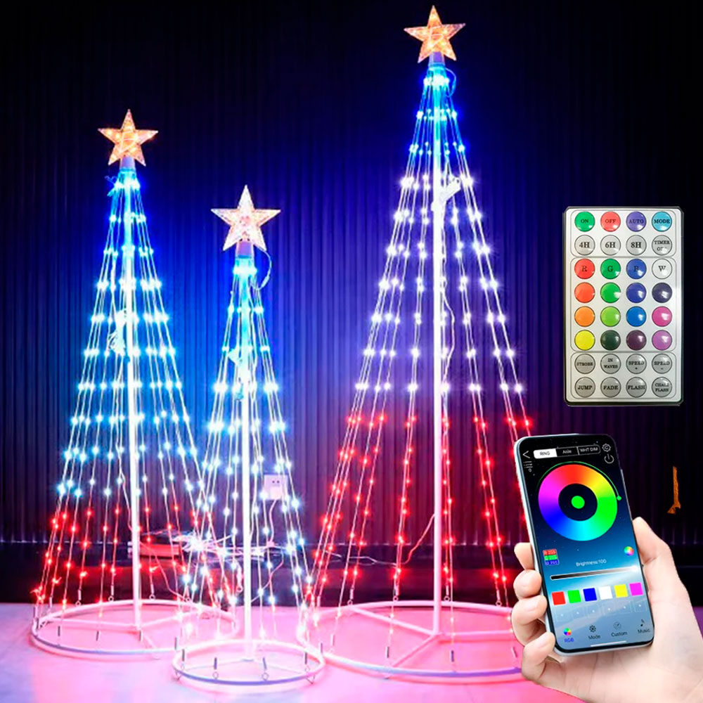 Árbol de Navidad Artificial Preiluminado de 150 cm con Luces RGB y Control por Aplicación: ¡Crea un Espectáculo de Luces Personalizado!