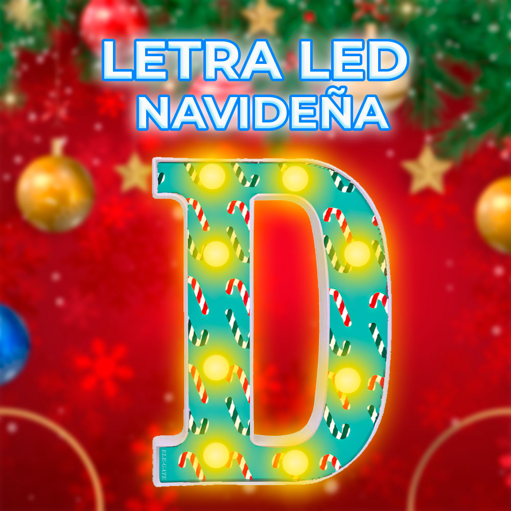 Letra D Navideña - Detalles de Alta Calidad, Dimensiones 22cm x 17cm x 4.5cm"