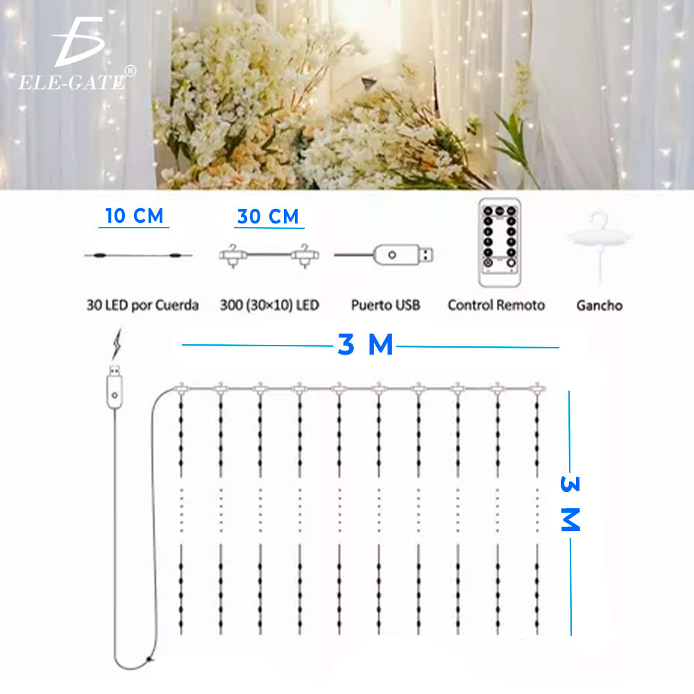 Cortina de Luces LED con Control Remoto: 8 Modos para Crear un Rincón Mágico en tu Espacio. - Image 3