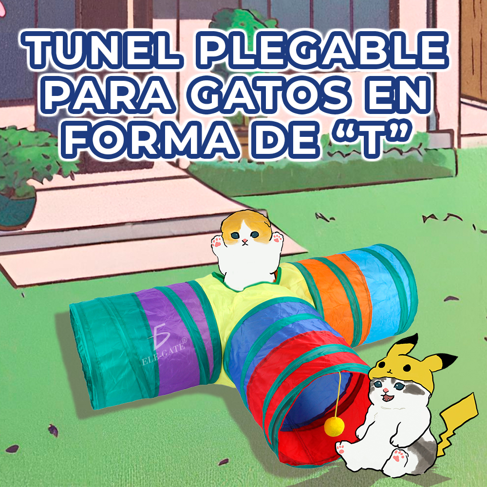 Túnel en Forma de T con Tres Salidas para Gato