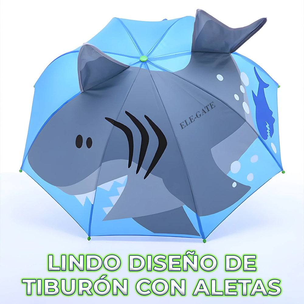 Paraguas Kawaii con Forma de Tiburón y Aletas Desplegables