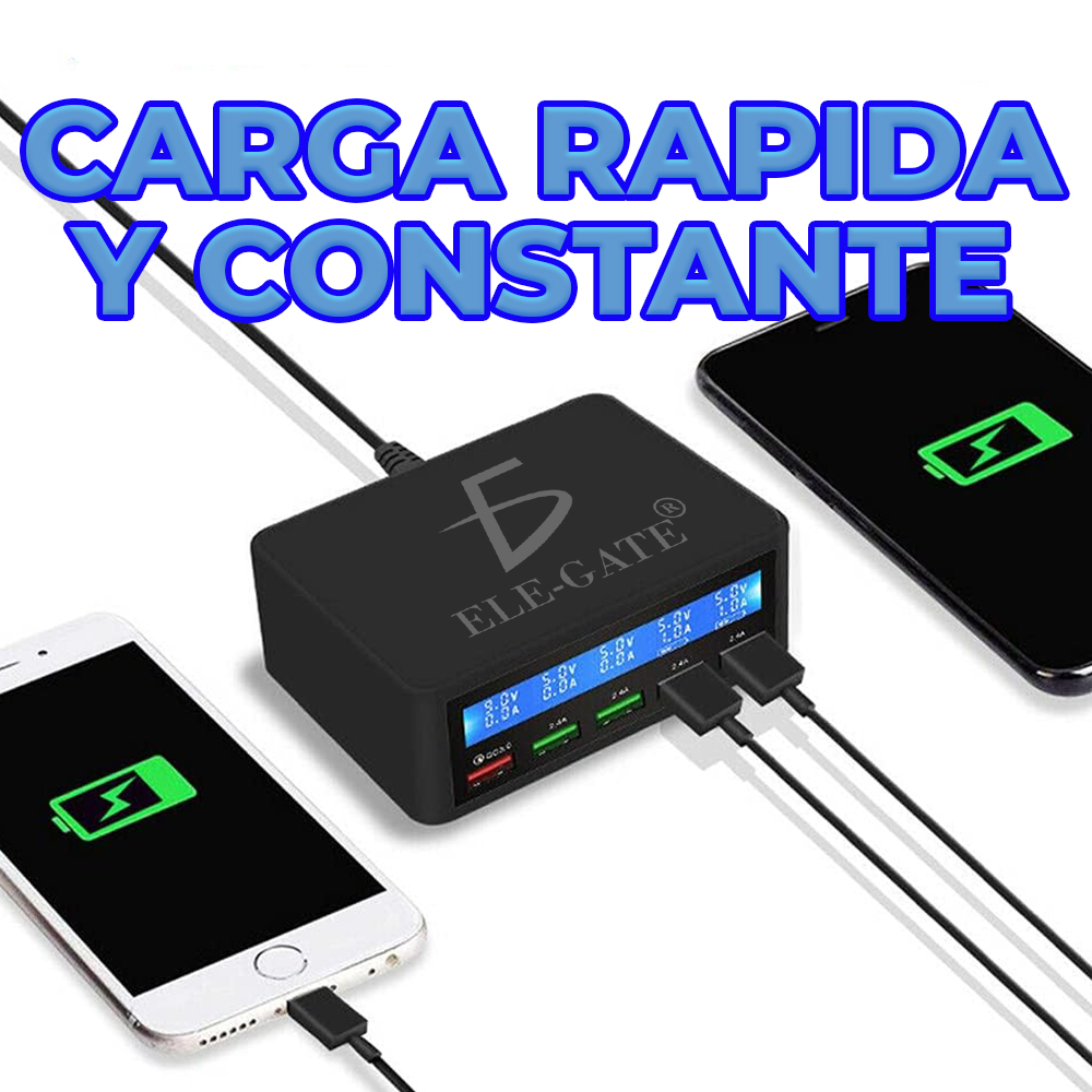 Cargador Múltiple USB Carga Rápida con Pantalla LCD 65W- Estación de Carga USB de 5 Puertos - Image 3
