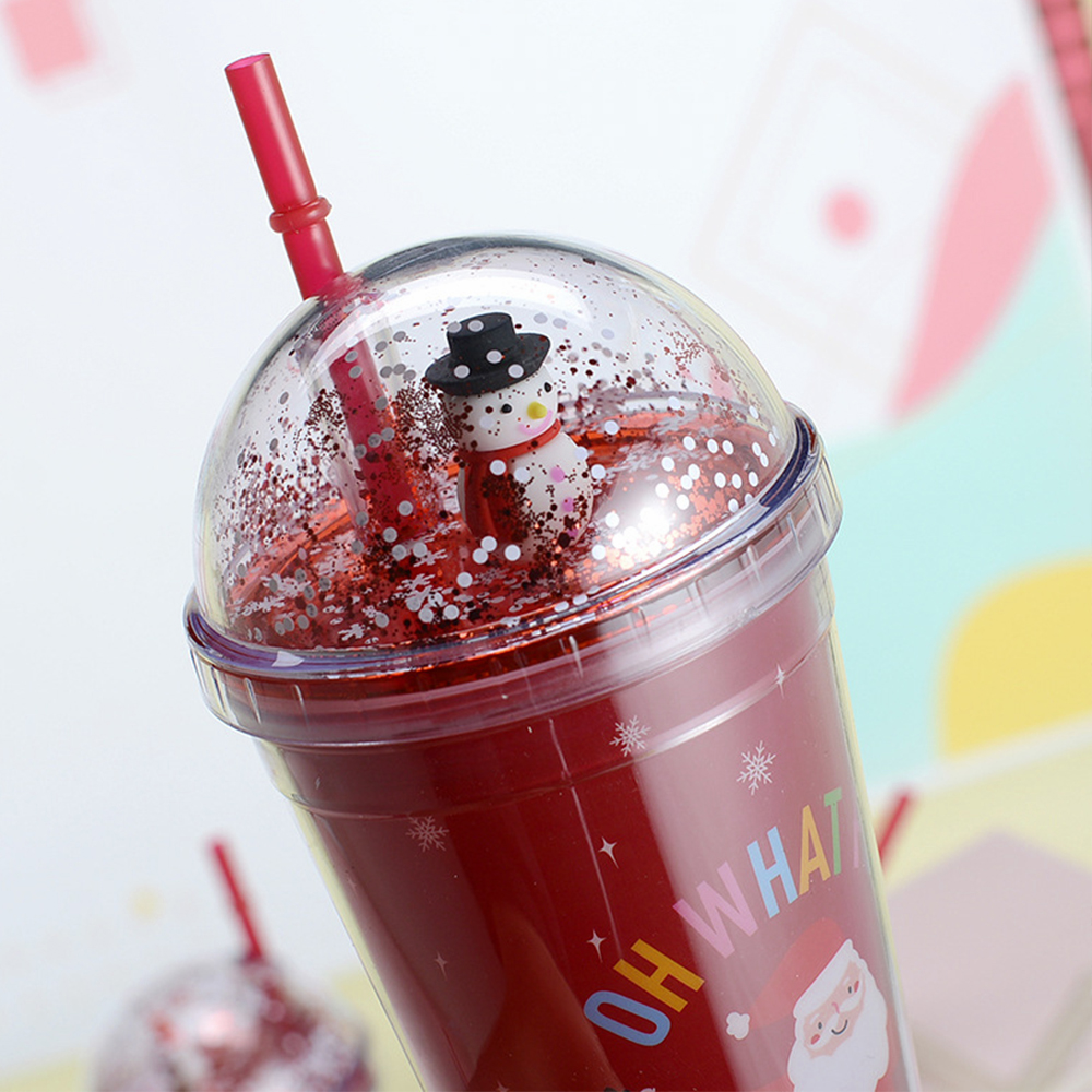 Vaso de Agua Navideño Muñeco 3D - Copa de Doble Pared con Purpurina, Tapa y Pajita Reutilizable sin BPA - 450 ml - Image 3