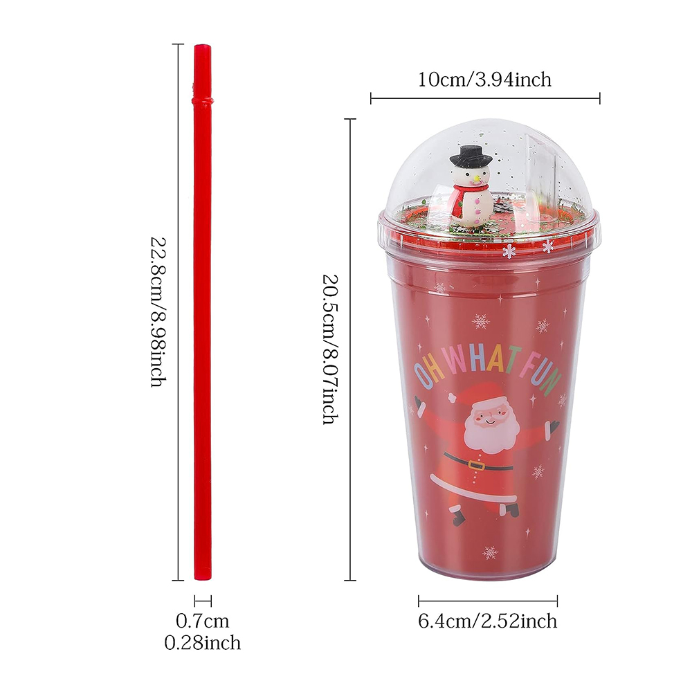 Vaso de Agua Navideño Muñeco 3D - Copa de Doble Pared con Purpurina, Tapa y Pajita Reutilizable sin BPA - 450 ml - Image 4