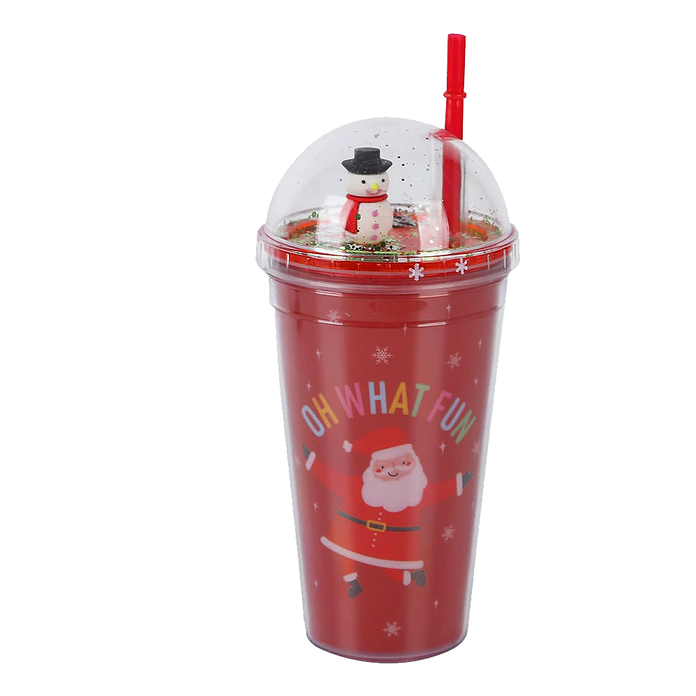 Vaso de Agua Navideño Muñeco 3D - Copa de Doble Pared con Purpurina, Tapa y Pajita Reutilizable sin BPA - 450 ml - Image 2