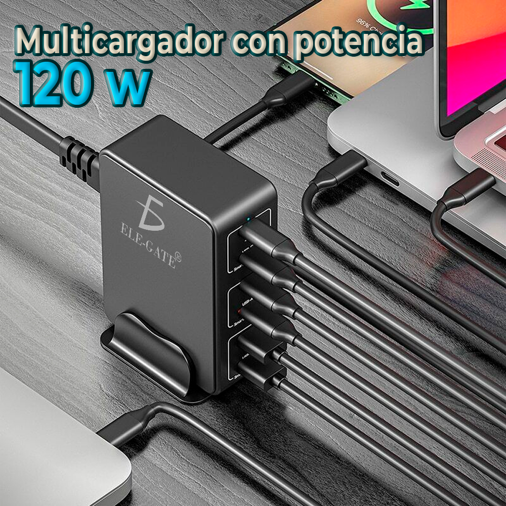 Cargador Rápido de Escritorio de 6 Puertos de 120W - Image 4