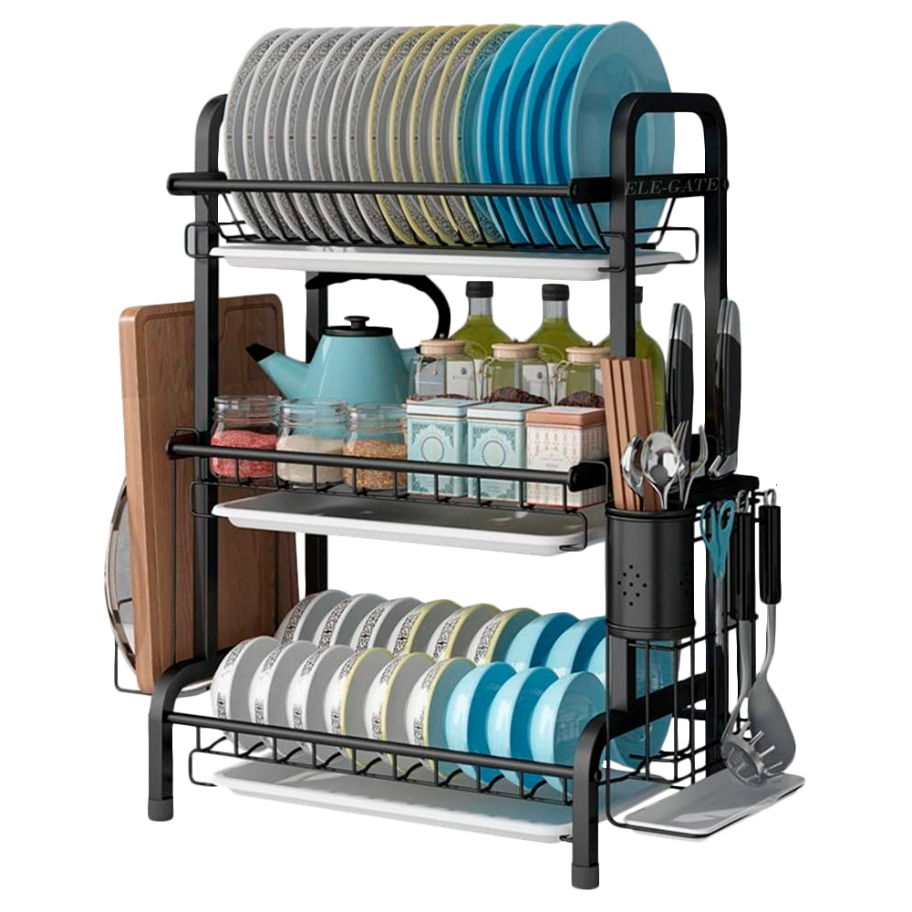 Escurridor para Trastes Metálico de Tres Niveles con Porta Cubiertos - Image 2