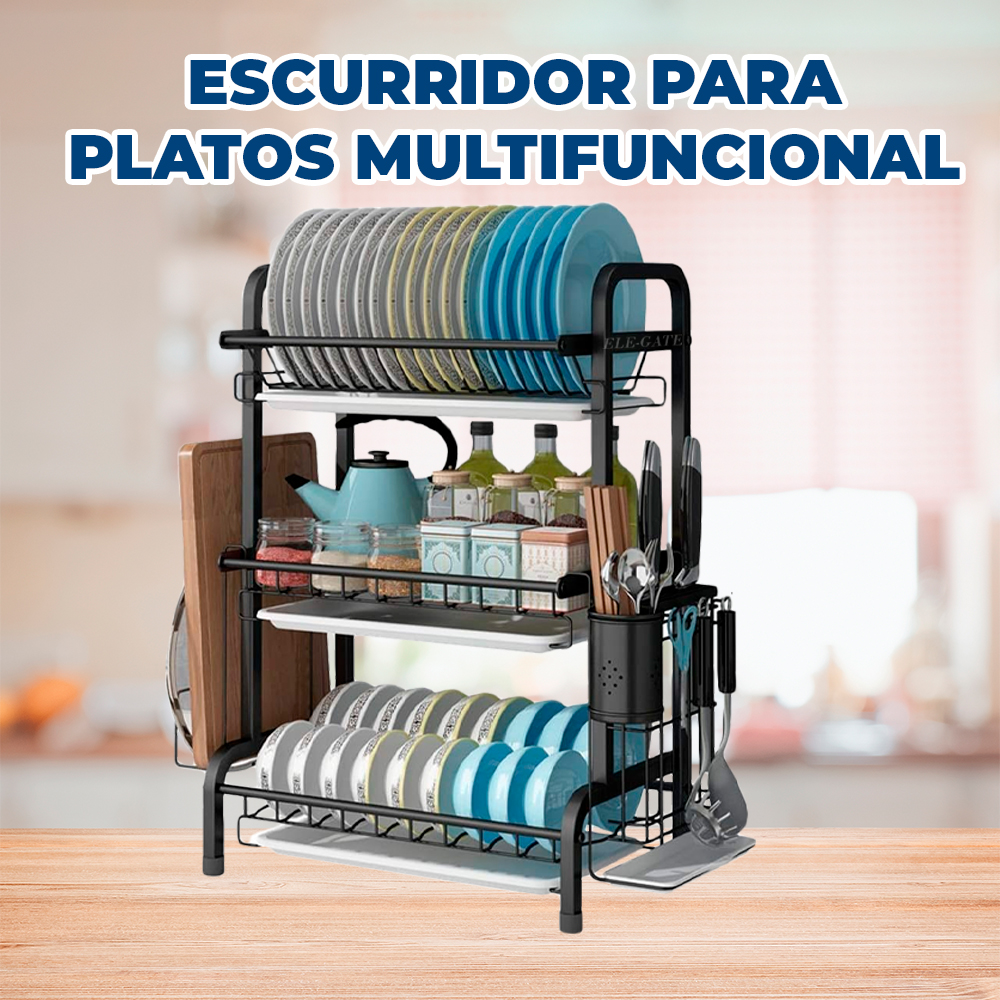 Escurridor para Trastes Metálico de Tres Niveles con Porta Cubiertos - Image 3