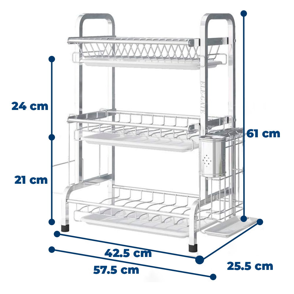 Escurridor para Trastes Metálico de Tres Niveles con Porta Cubiertos - Image 4