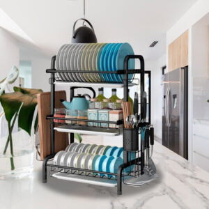 Escurridor para Trastes Metálico de Tres Niveles con Porta Cubiertos
