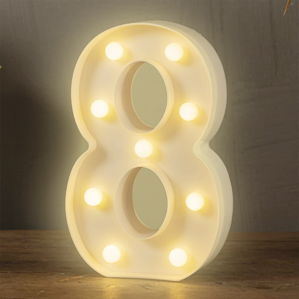 Numero 8 en 3D de Luz Led Luz Cálida.
