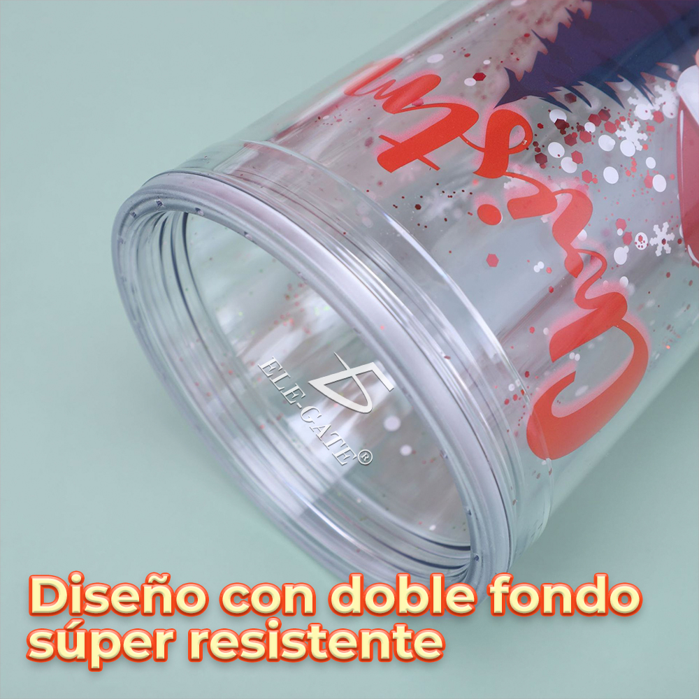 Vaso con Tapa y Pajita para Niños - Diseño Navideño y Toque de Purpurina - Material Plástico sin BPA - Image 3