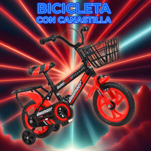 Bicicleta con Canastilla Rodada 12 con Frenos y Ruedas de Entrenamiento