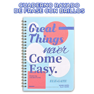 Cuaderno Rayado con Espiral y Portada de Brillos Coquete