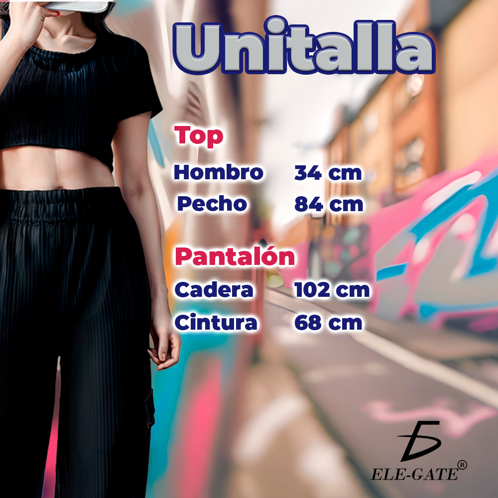 Conjunto Monocromático con Pantalón Ancho y Playera Ombliguera - Image 4