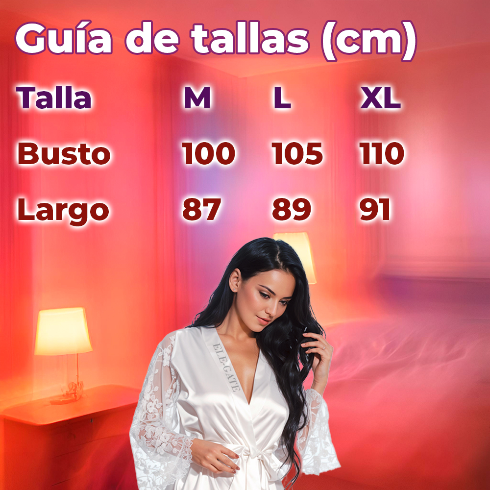 Bata de Seda de Hielo con Mangas de Encaje y Listón - Image 7