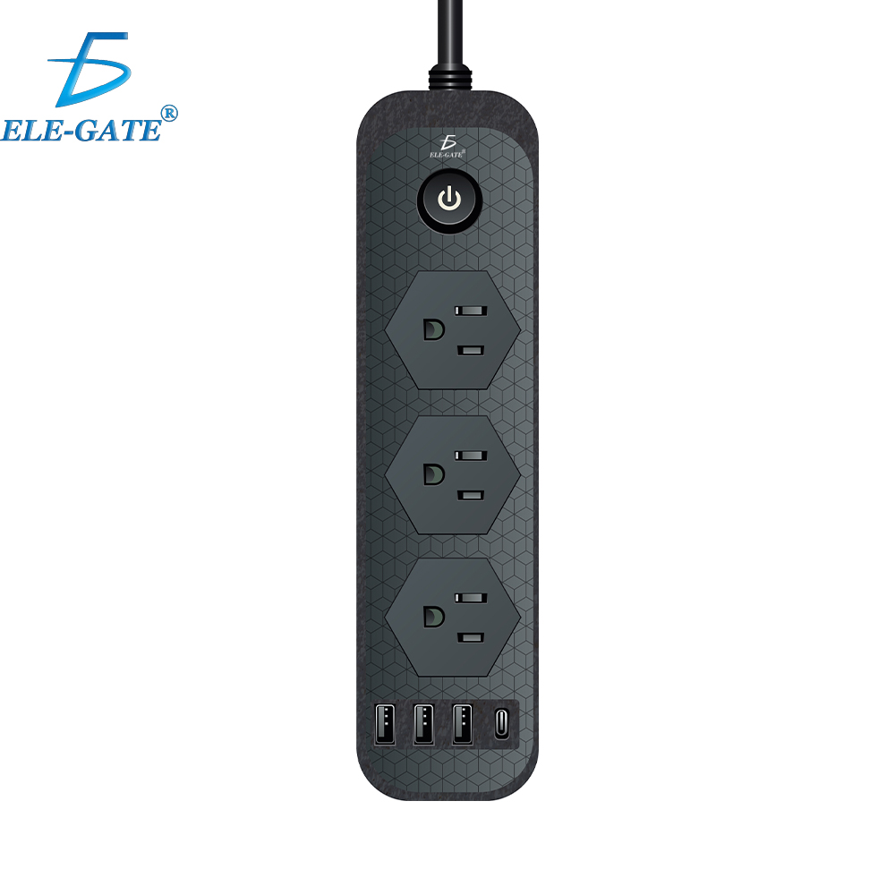 Multicontacto de Alimentación Universal – 3 Clavijas, 3 Puertos USB y 1 Puerto Tipo C para Carga Rápida y Segura