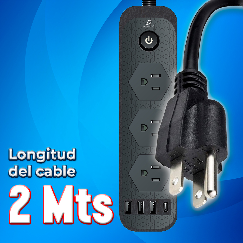 Multicontacto de Alimentación Universal – 3 Clavijas, 3 Puertos USB y 1 Puerto Tipo C para Carga Rápida y Segura - Image 4