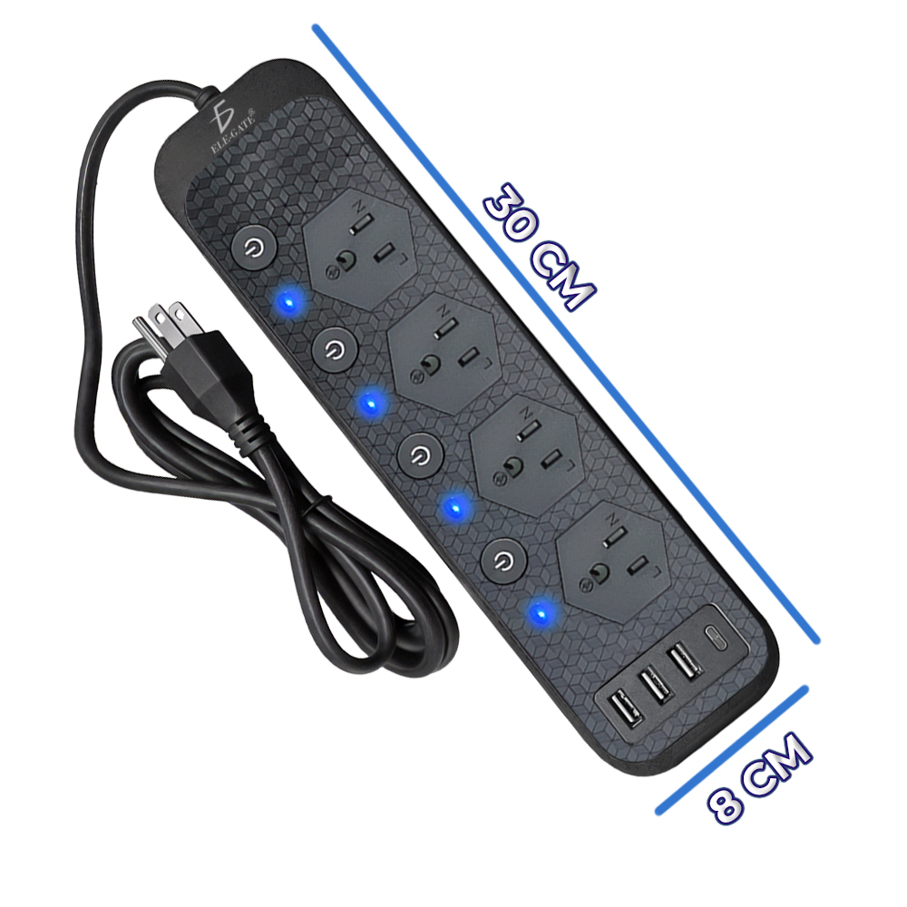 Multicontacto de Alimentación Universal – 4 Clavijas, 3 Puertos USB y 1 Puerto Tipo C para Carga Rápida y Segura - Image 5