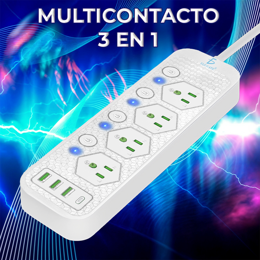 Multicontacto de Alimentación Universal – 4 Clavijas, 3 Puertos USB y 1 Puerto Tipo C para Carga Rápida y Segura - Image 4