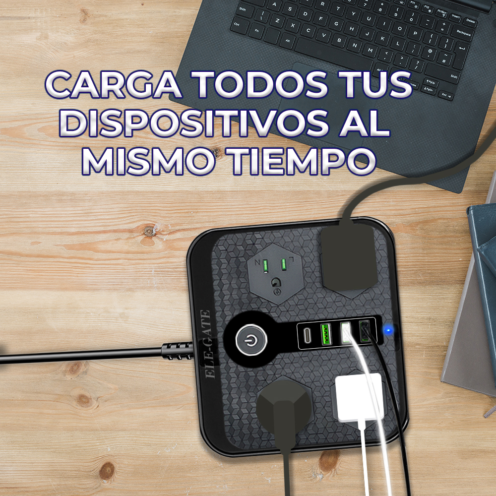 Multicontacto de Alimentación Universal – 4 Clavijas, 3 Puertos USB y 1 Puerto Tipo C para Carga Rápida y Segura - Image 5