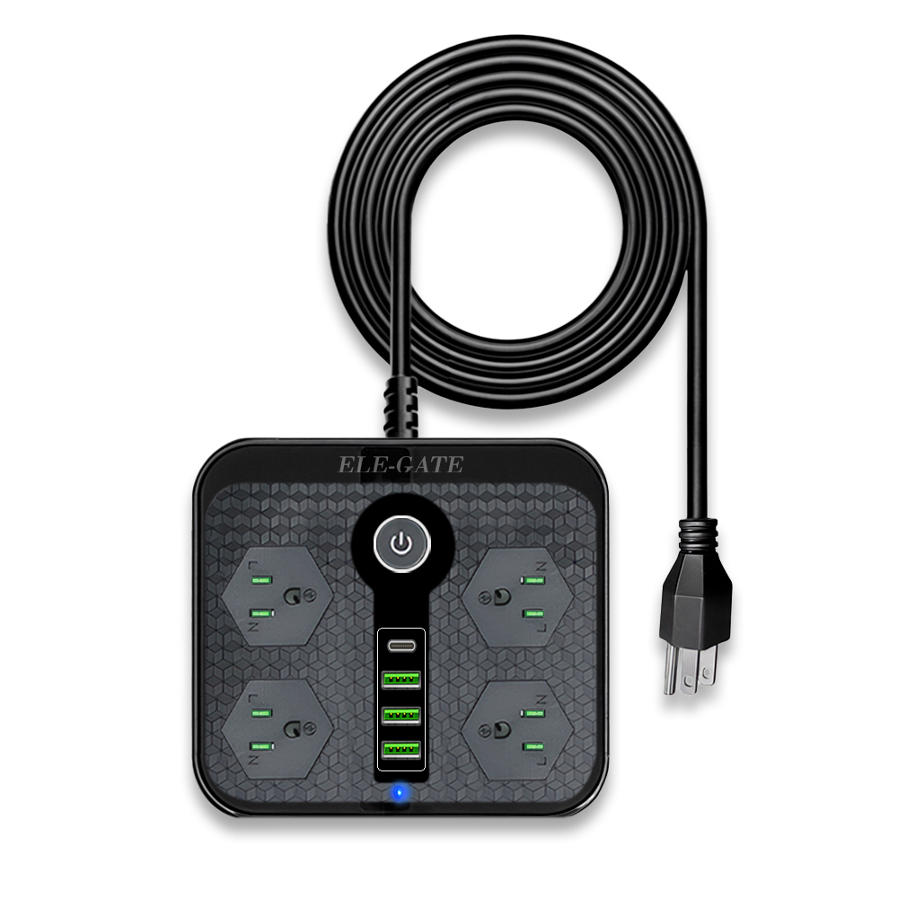 Multicontacto de Alimentación Universal – 4 Clavijas, 3 Puertos USB y 1 Puerto Tipo C para Carga Rápida y Segura - Image 2