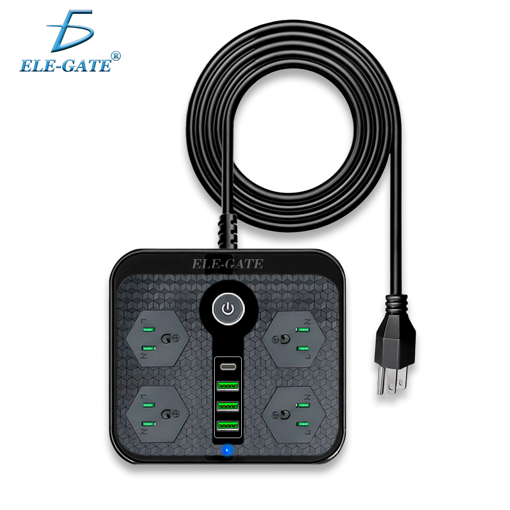 Multicontacto de Alimentación Universal – 4 Clavijas, 3 Puertos USB y 1 Puerto Tipo C para Carga Rápida y Segura