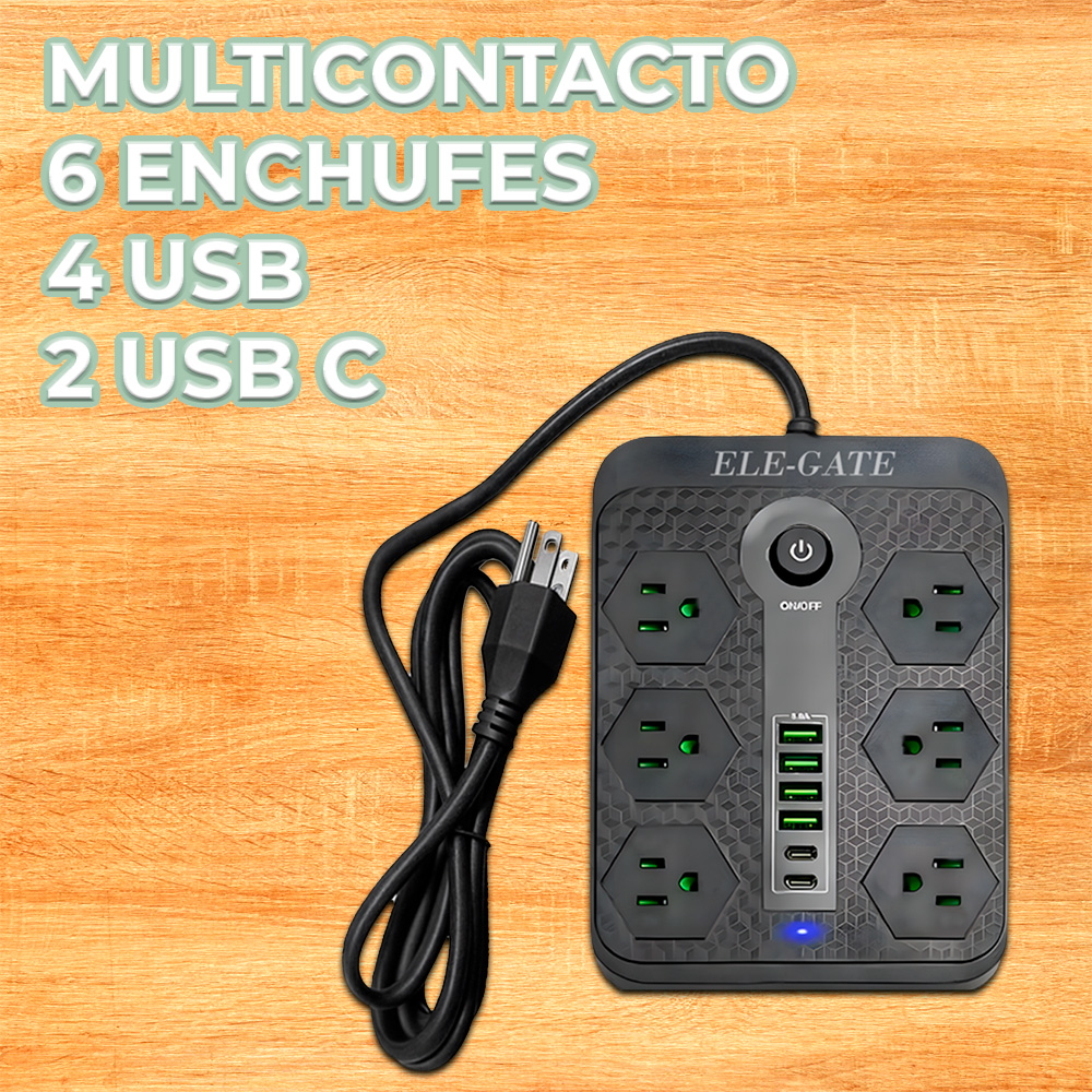 Multicontacto de Alimentación Universal – 6 Clavijas, 4 Puertos USB y 2 Puertos Tipo C para Carga Rápida y Segura - Image 4