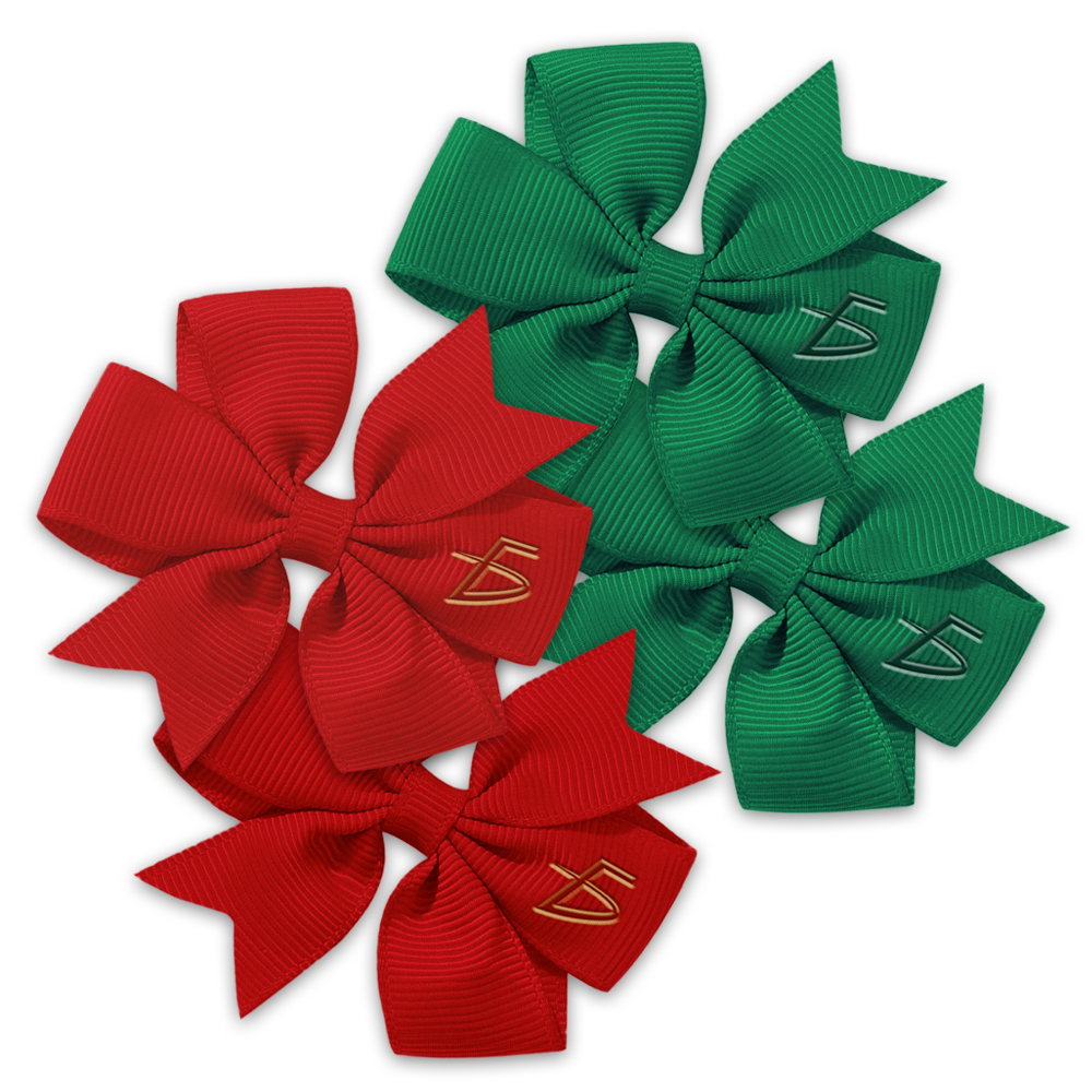 Juego de Moños con Clip de Colores Solidos Rojo Verde Blanco y Rosa - Image 2