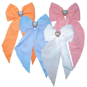 Moño con Broche con Diseño Corrugado y Corazon con Bisutería