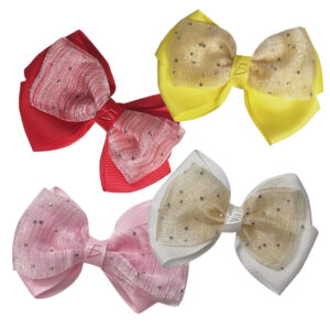 Par de Moños con Broche Dobles con Encaje Trasparente Decorado con Brillos