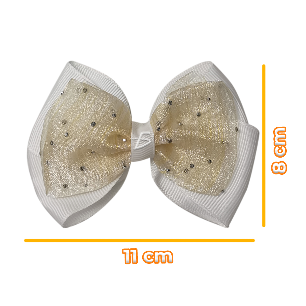 Par de Moños con Broche Dobles con Encaje Trasparente Decorado con Brillos - Image 6