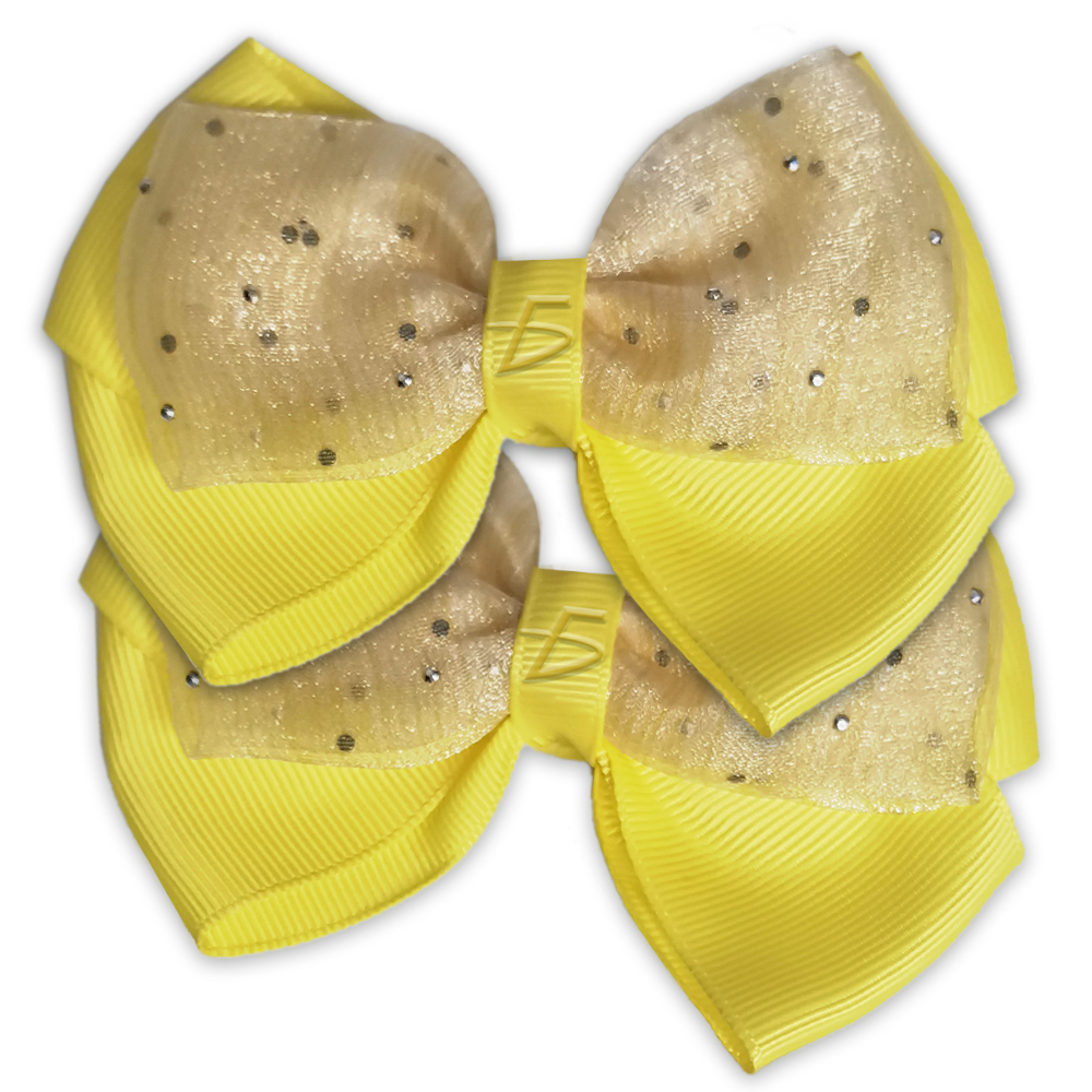 Par de Moños con Broche Dobles con Encaje Trasparente Decorado con Brillos - Image 2