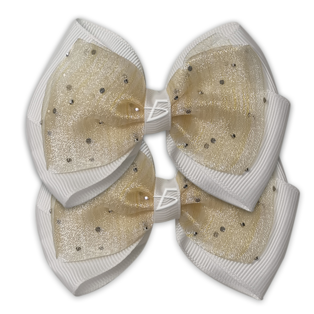 Par de Moños con Broche Dobles con Encaje Trasparente Decorado con Brillos - Image 3