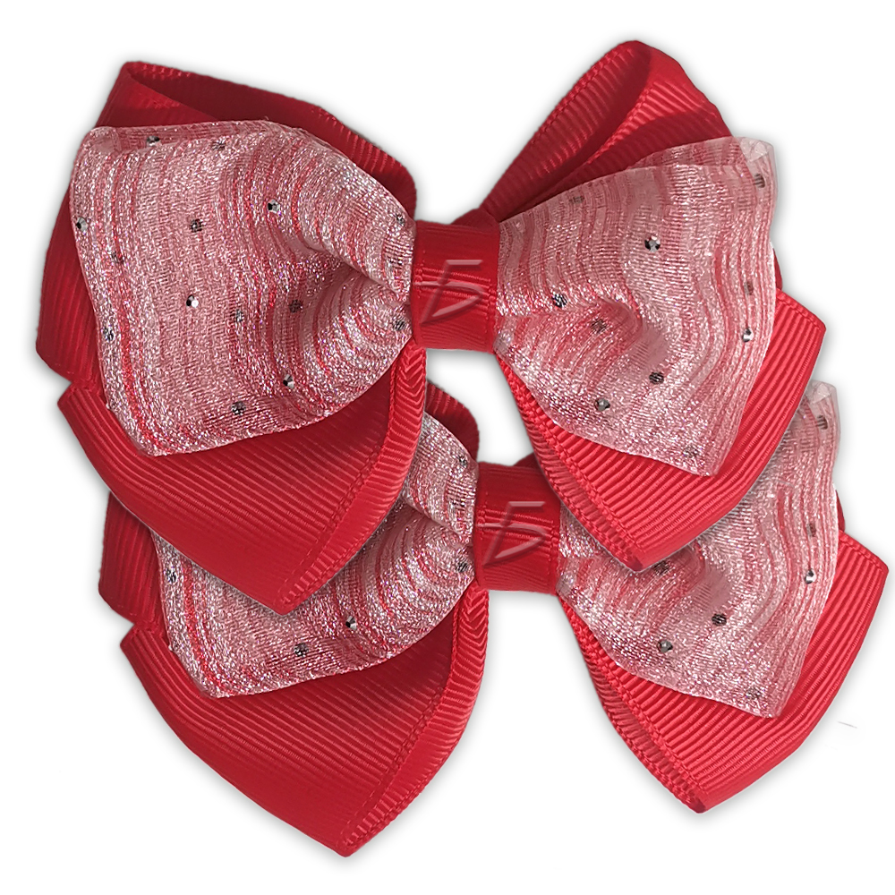 Par de Moños con Broche Dobles con Encaje Trasparente Decorado con Brillos - Image 4