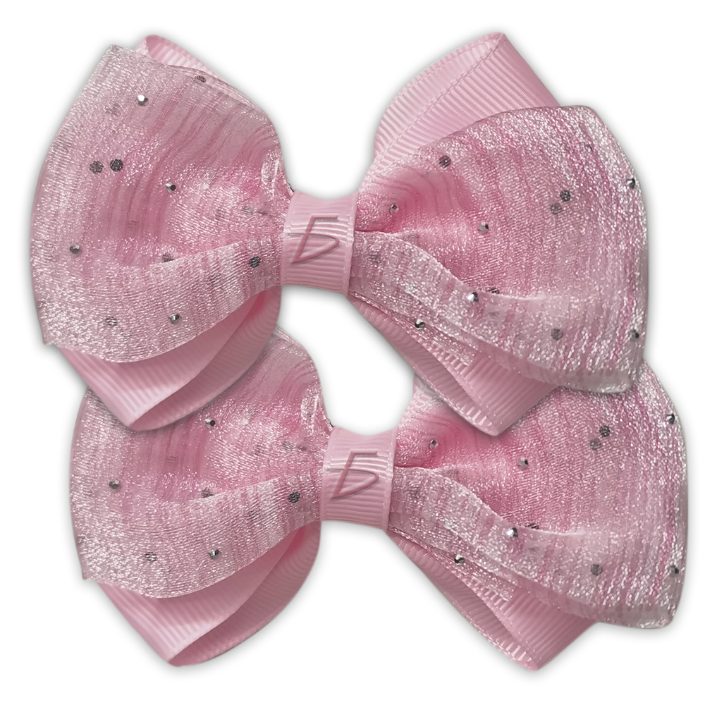 Par de Moños con Broche Dobles con Encaje Trasparente Decorado con Brillos - Image 5