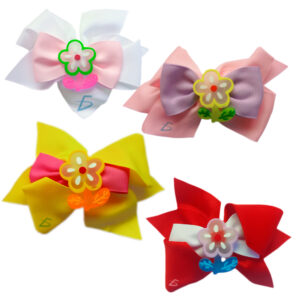 Par de Moños Coquete de Clip con Detalle de Flor de Acrílico en 4 Colores de Moda