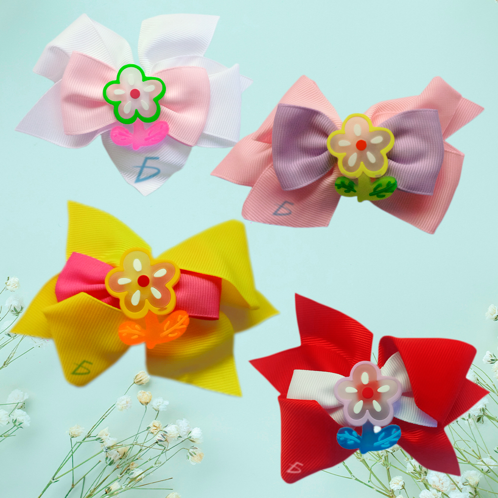 Par de Moños Coquete de Clip con Detalle de Flor de Acrílico en 4 Colores de Moda - Image 6