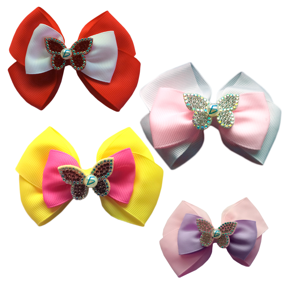 Par de Moños estilo Coquete con Broche Decorado con Mariposas de Bisutería