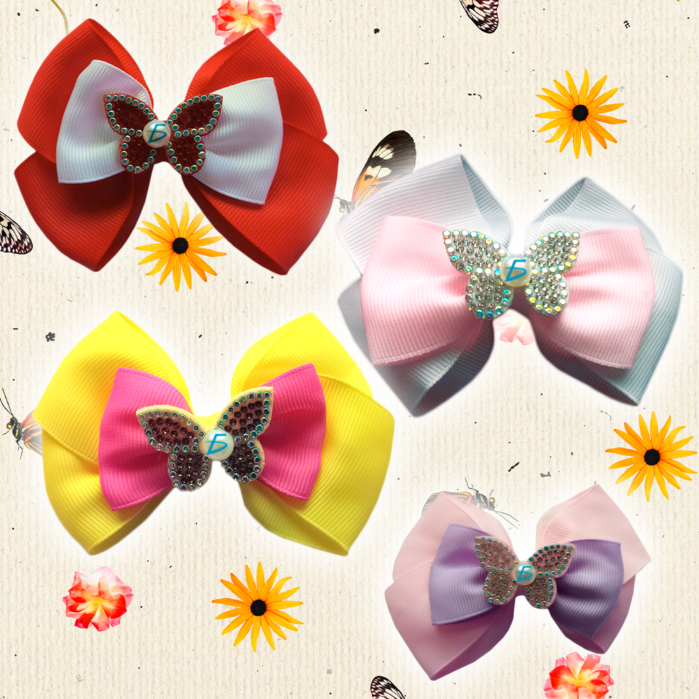 Par de Moños estilo Coquete con Broche Decorado con Mariposas de Bisutería - Image 6