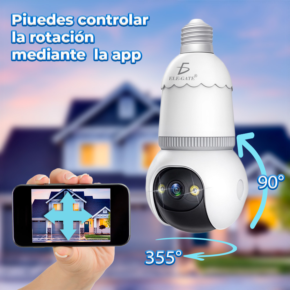 Cámara de Seguridad con Entrada de Socket E27 de 4 MP y 2.4 GHz 360° Inalámbrica con Visión Nocturna - Image 3