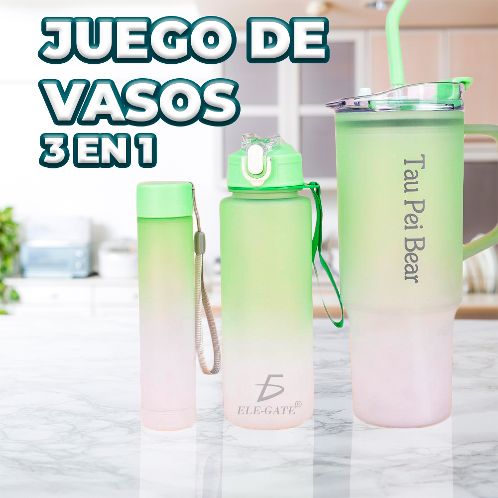 Juego de Tres Vasos con Diferentes Tamaños y tipos de Tapas