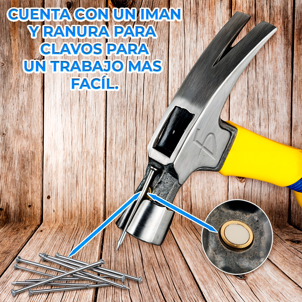 Martillo con Cabeza Imantada y Cuerpo de Fibra de Vidrio Super Resistente con Orejas de Acero Forjado - Image 2