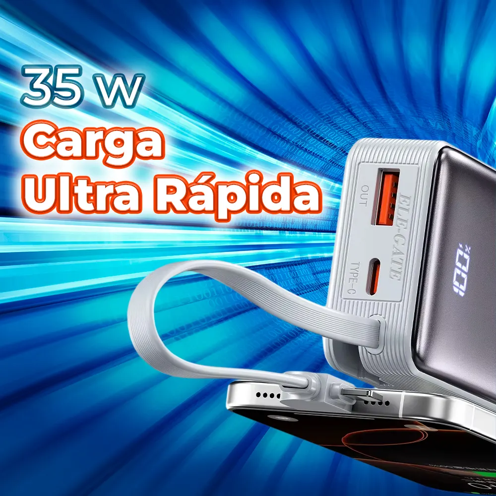 Power Bank con Cable Dual Tipo C y Lightning 10000 mAh Carga Rapida 22.5W - Imagen 2