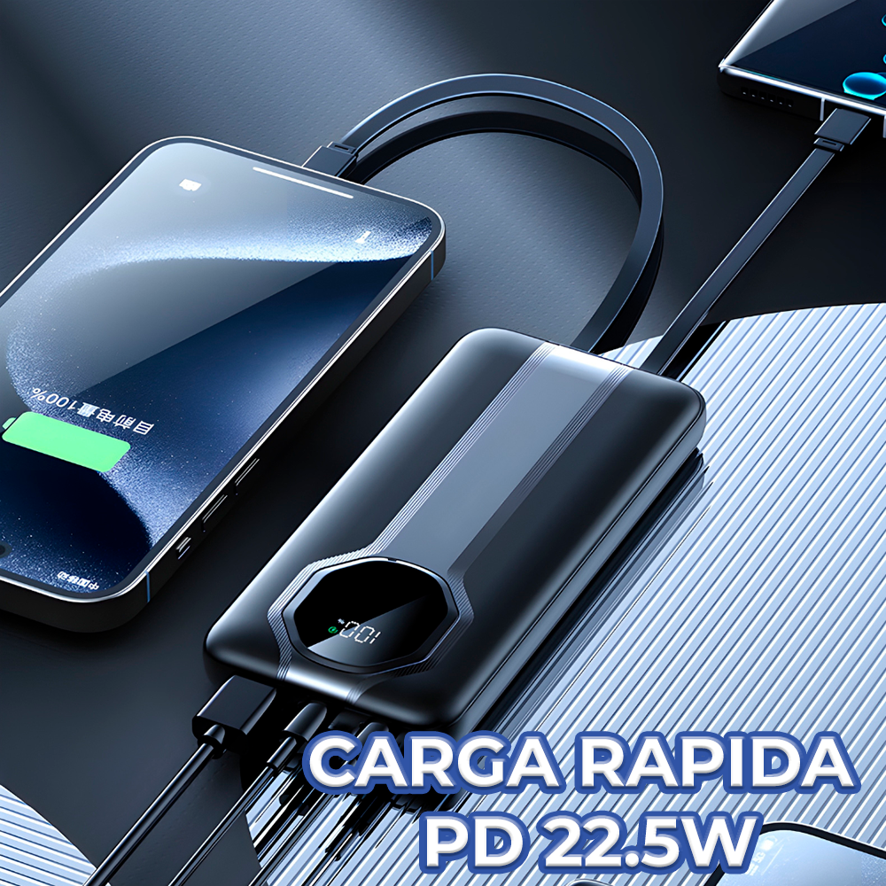 Power Bank 10000 mAh 22.5W SCP/PD Carga Rápida con cable lightning y tipo C - Image 2