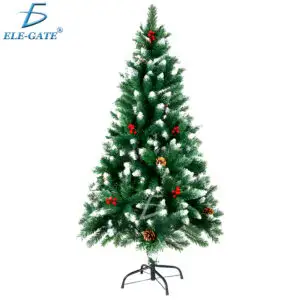 Árbol de Navidad Artificial 210m Verde con Efecto Nevado Piñas y Frutos Rojos