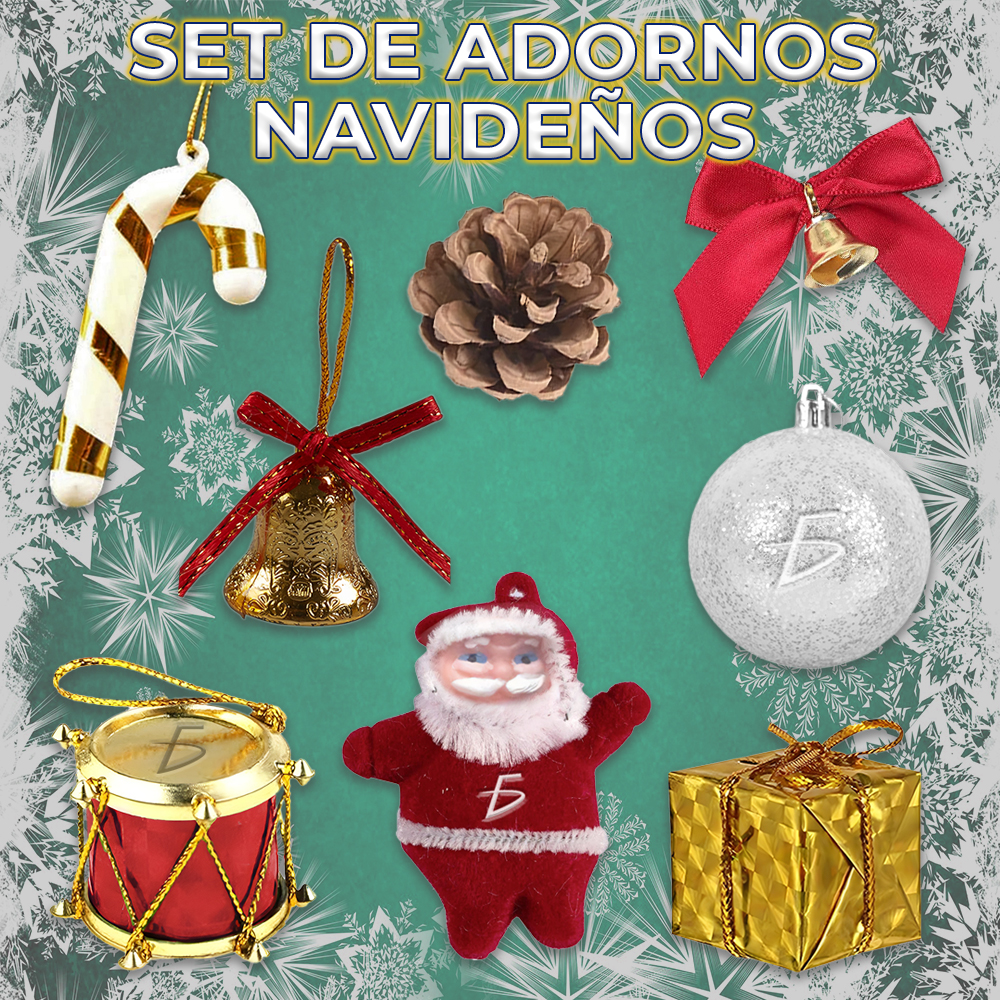 Set de Adornos Navideños incluye Mini Santa Claus y 7 Esferas